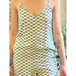 Hurley Jumpsuit Womens Medium White Geometric Spaghetti Strap Wide Leg Pockets